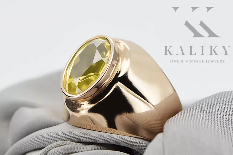 Prsten vinobraní šperky žlutý Perydot Původní vinobraní 14k produkt s růžovým zlatem VRC296r